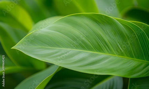 View of Lush Green Tropical Leaves with Prominent Veins, Generative AI