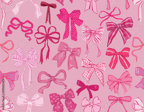 Trendy Seamless pattern of  Coquette bows Vector Illustration Hand drawn ribbon background.
