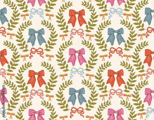 Trendy Seamless pattern of  Coquette bows Vector Illustration Hand drawn ribbon background. Design for fashion , fabric, textile, wallpaper , wrapping and all prints