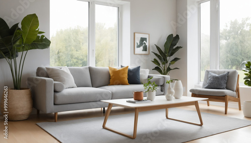 Intérieur design salon canapé neutre moderne épuré simple gris décoration architecte mobilier idées.