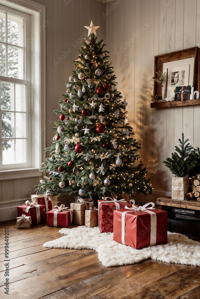 A christmas tree with presents under it and a picture of a christmas tree A christmas tree with presents under it and a picture of a christmas tree