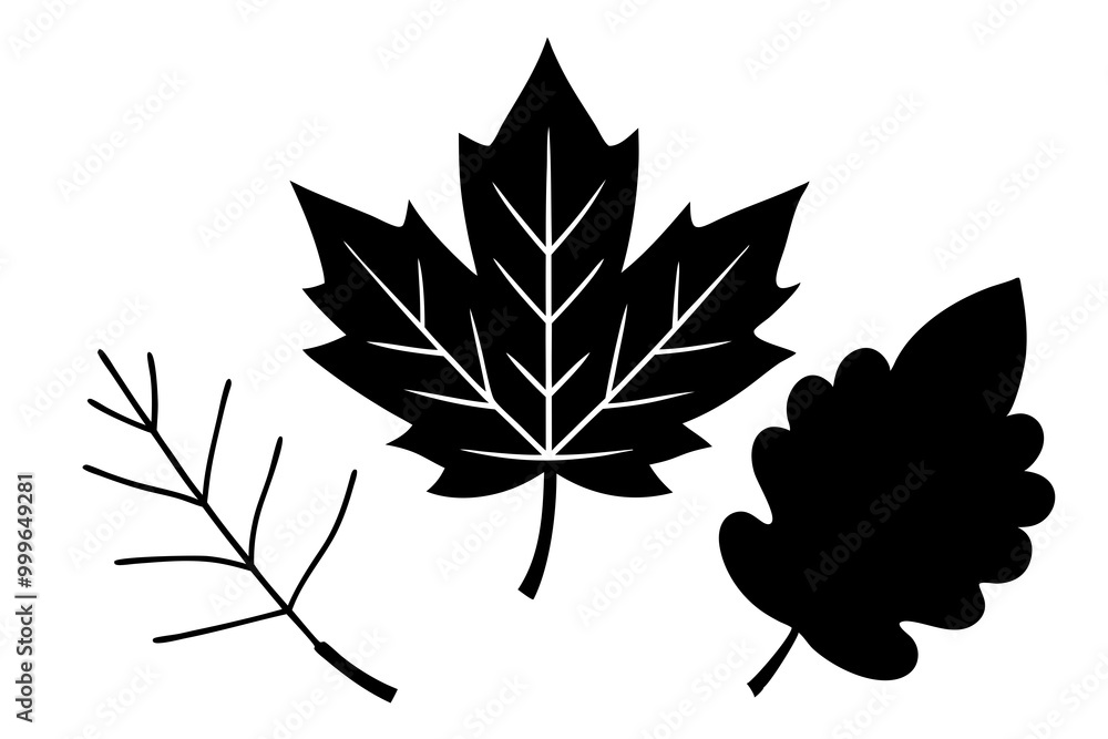 Set of autumn leaves from different trees, oak, maple, chestnut. Simple, yellow, red, orange fall leaf set for pattern, banner, sticker, Hello autumn card. Flat vector illustration on white background