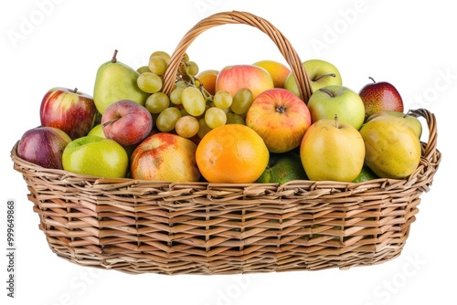 A colorful wicker basket filled with various fruits, perfect for a market or still life photography