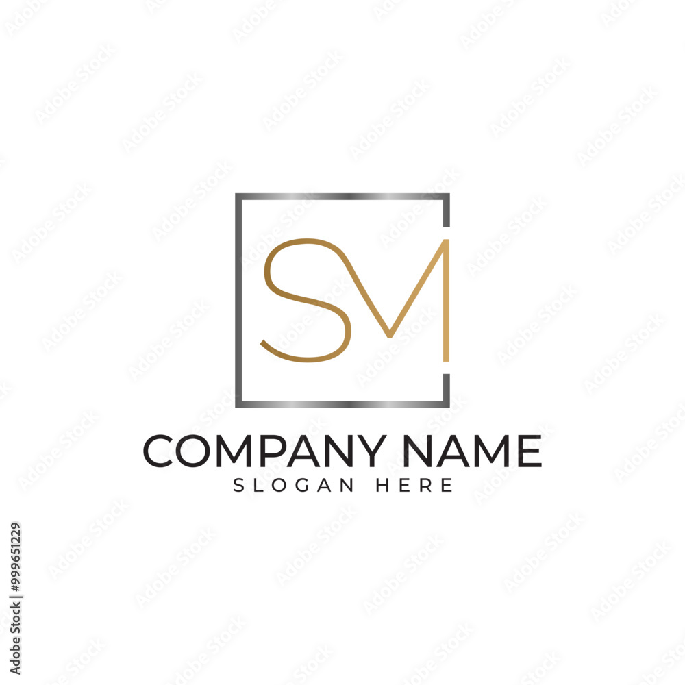 SM initial lettermark connected in gold and silver color gradient in modern luxury and minimalist style SM initial lettermark connected in gold and silver color gradient in modern luxury and minimalist style