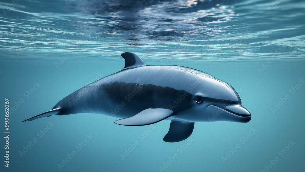 Fototapeta premium A vaquita swimming gracefully in the clear blue ocean waters.