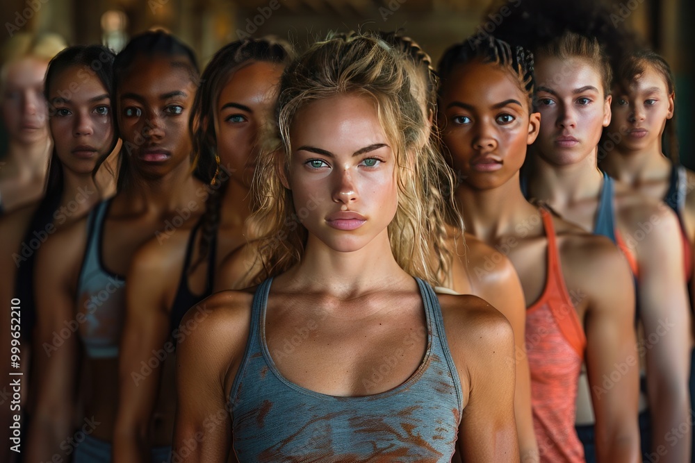Fototapeta premium A diverse group of women in athletic wear, promoting body positivity and fitness