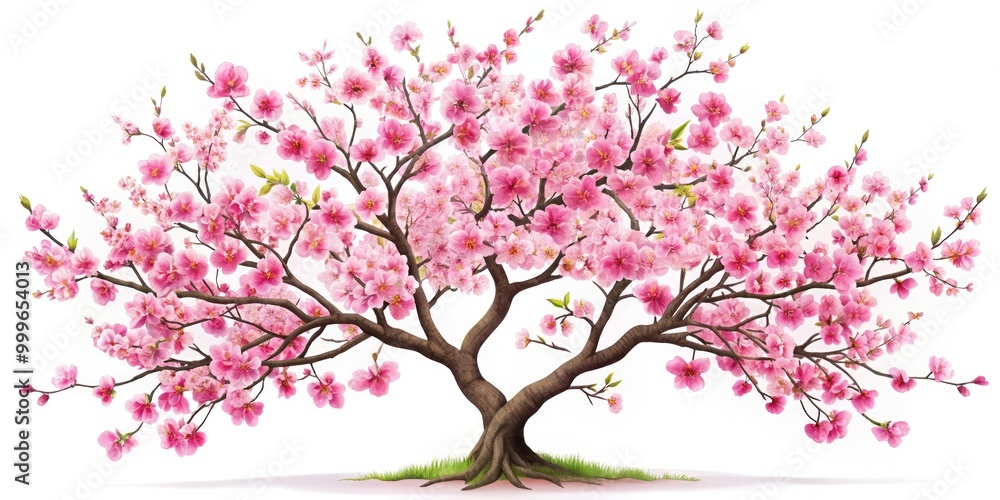 Delicate Cherry Blossom Tree Drawing with Pink Flowers and Branches on a White Background Illustration Delicate Cherry Blossom Tree Drawing with Pink Flowers and Branches on a White Background Illustration