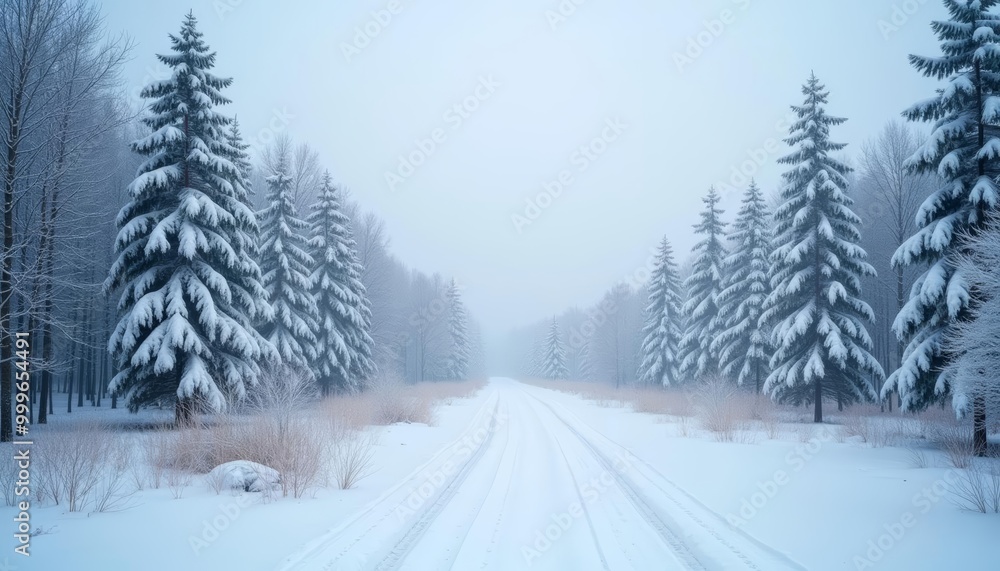 Snowy path through a serene winter forest Snowy path through a serene winter forest
