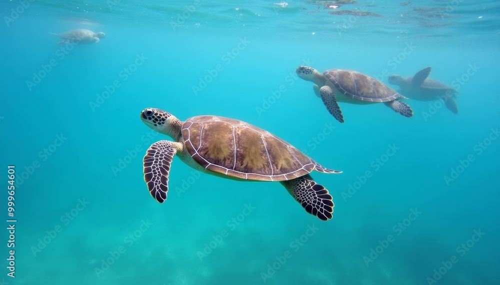 Obraz premium Sea Turtles in the Deep Blue