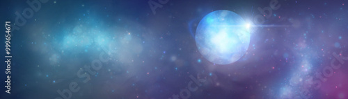 Realistic planet with liquid surface texture. Vector spatial horizontal illustration of blue planet in space. Planet view from satellite in outer space.