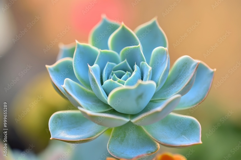 Closeup Green Echeveria Imbricata Succulent (Blue Rose) on Blur Background - generative ai Closeup Green Echeveria Imbricata Succulent (Blue Rose) on Blur Background - generative ai