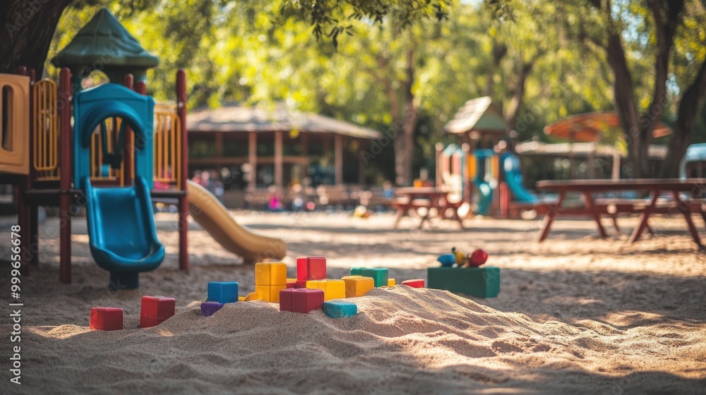 A colorful playground scene with a slide and sand, inviting play and creativity for children. A colorful playground scene with a slide and sand, inviting play and creativity for children.