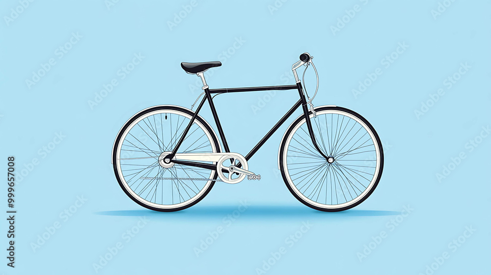 Simple illustration of a black bicycle with white tires against a light blue background. Simple illustration of a black bicycle with white tires against a light blue background.