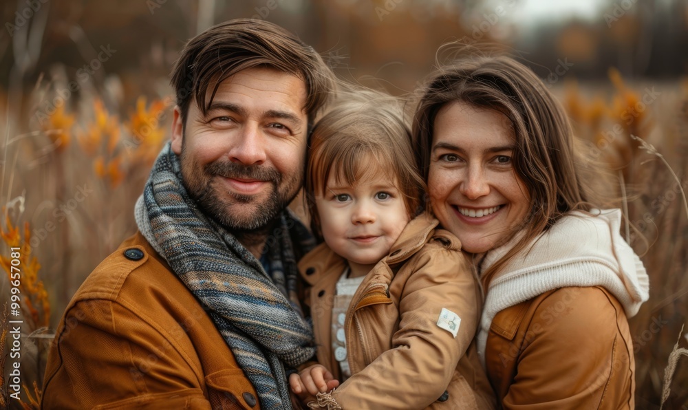 Portrait of happy family in nature looking at camera Portrait of happy family in nature looking at camera