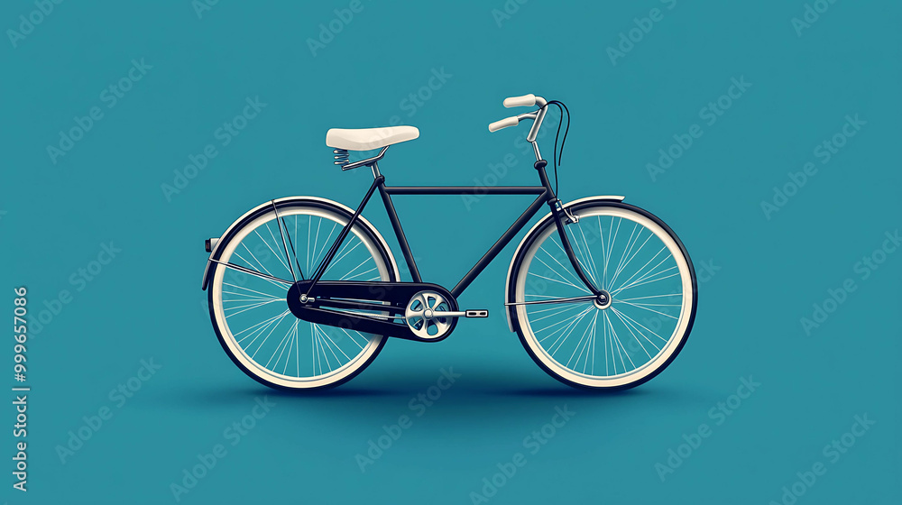 Black bicycle with white tires on blue background. Black bicycle with white tires on blue background.