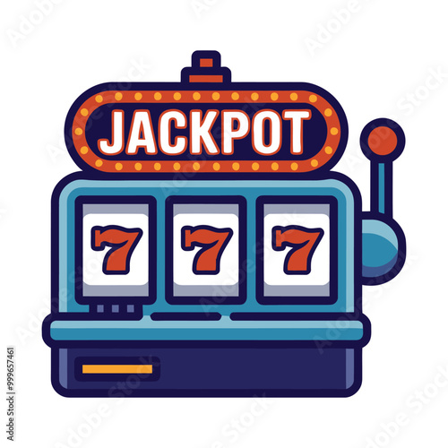 Jackpot slot machine with triple sevens cartoon illustration