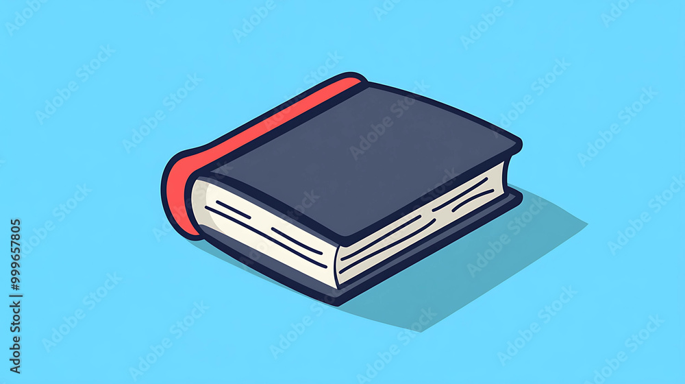 A cartoon drawing of a closed book with a red spine, sitting on a light blue background. A cartoon drawing of a closed book with a red spine, sitting on a light blue background.