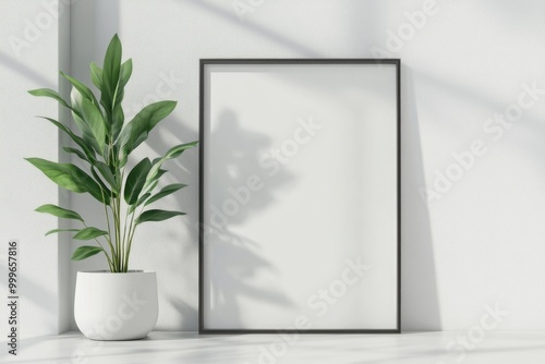 Wallpaper Mural Modern Living Room Interior with Plant Pot and Poster Decor Torontodigital.ca