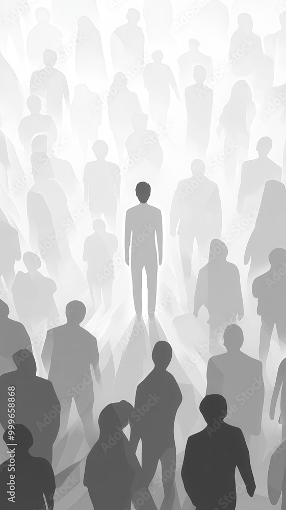 Colorful silhouette pf person standing in monochrome crowd of different people,surreal unique and different concept,loneliness in society,shadow,freedom,Love,be yourself,Stand out from the crowd. Colorful silhouette pf person standing in monochrome crowd of different people,surreal unique and different concept,loneliness in society,shadow,freedom,Love,be yourself,Stand out from the crowd.