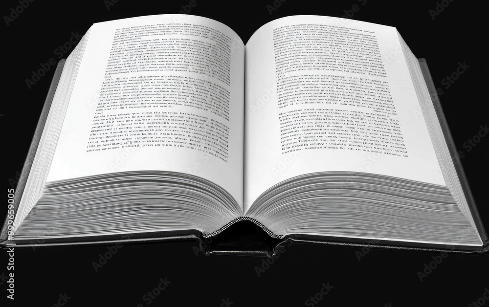 Open book showcasing printed pages and text layout Open book showcasing printed pages and text layout