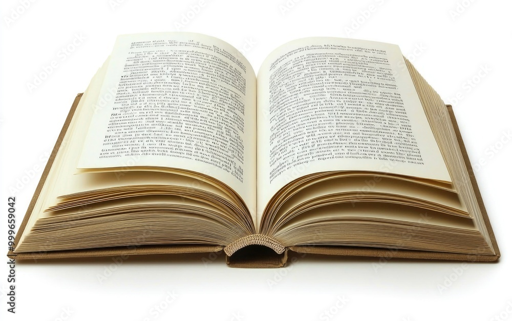 Open book displaying printed pages with text Open book displaying printed pages with text