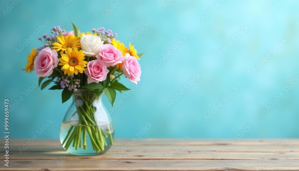 Bouquet of joy on a wooden table Bouquet of joy on a wooden table