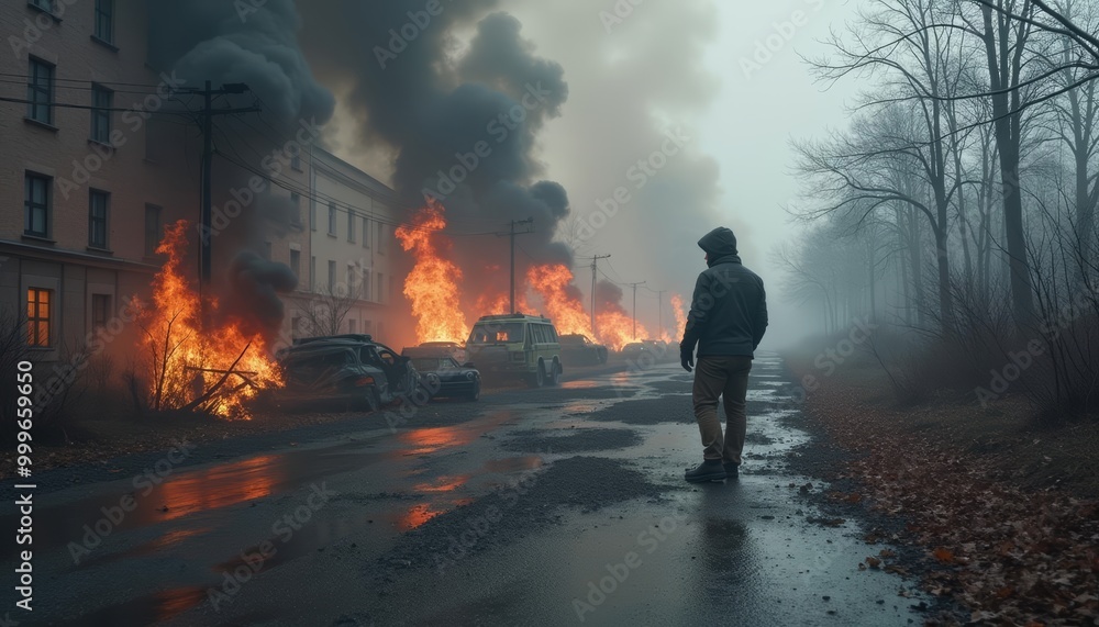 Fototapeta premium Emergency response in a fiery urban disaster