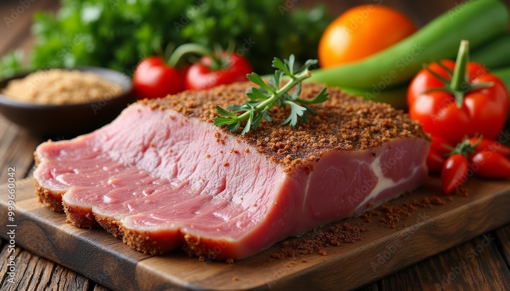 Deliciously prepared meat dish with fresh herbs and vegetables Deliciously prepared meat dish with fresh herbs and vegetables