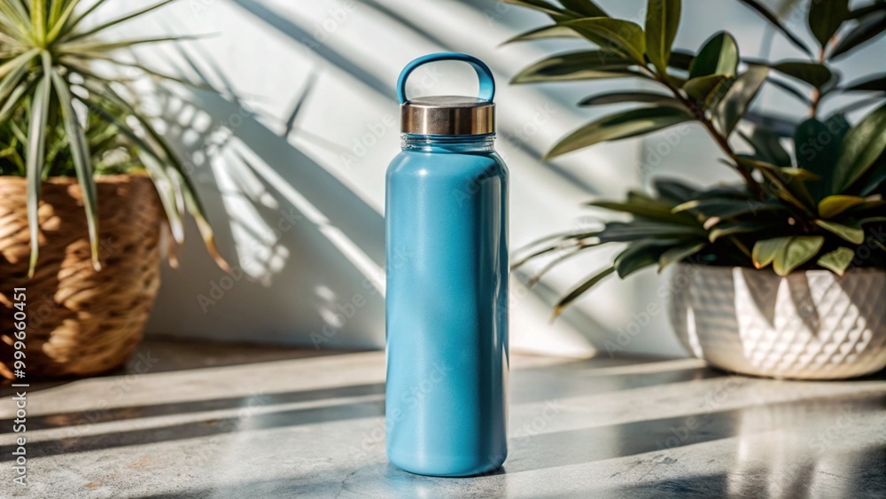 mock up empty blue water bottle thermos, white background, mock up empty blue water bottle thermos, white background,
