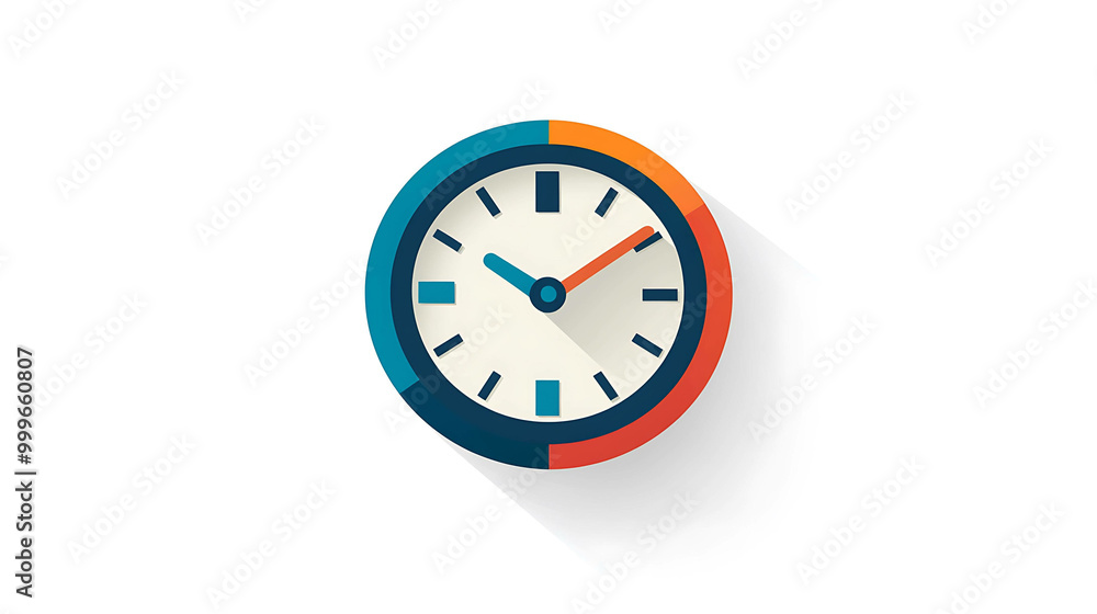 Colorful clock face icon with long shadow. Colorful clock face icon with long shadow.