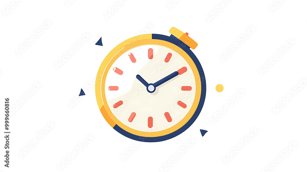 A yellow and blue stopwatch with an orange hand pointing at 12. A yellow and blue stopwatch with an orange hand pointing at 12.
