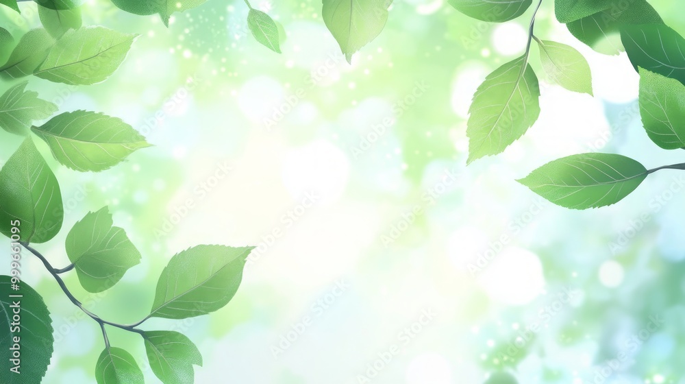 Green leaves framed with a bokeh light background, vector presentation design. Green leaves framed with a bokeh light background, vector presentation design.