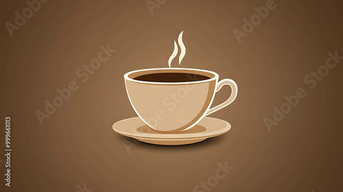 A simple illustration of a coffee cup with steam rising from it, on a brown background.