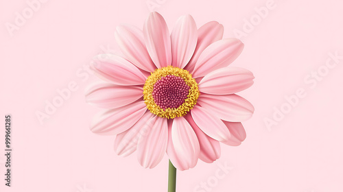 Single pink daisy flower on a soft pink background.