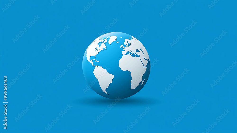 A simple blue globe with white continents against a solid blue background. A simple blue globe with white continents against a solid blue background.