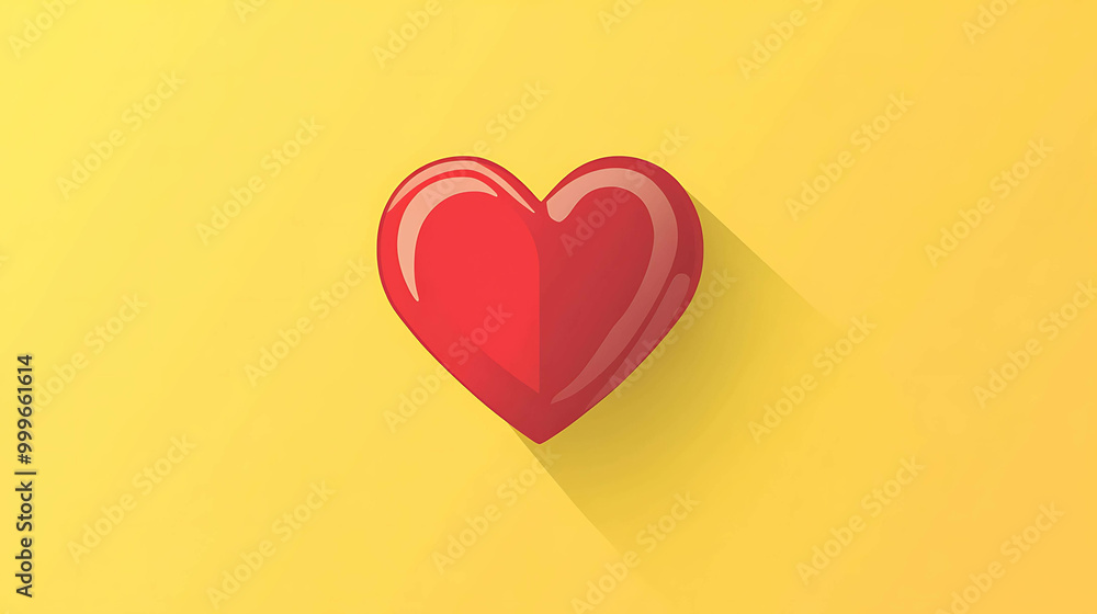 Simple red heart icon against a yellow background. Simple red heart icon against a yellow background.