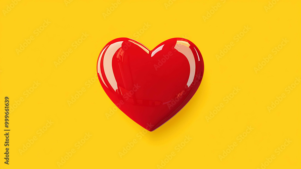 A single red heart on a yellow background. A single red heart on a yellow background.