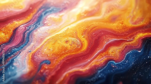 closeup of swirling marblelike paint mixture vibrant colors blending in abstract patterns with rich texture photo