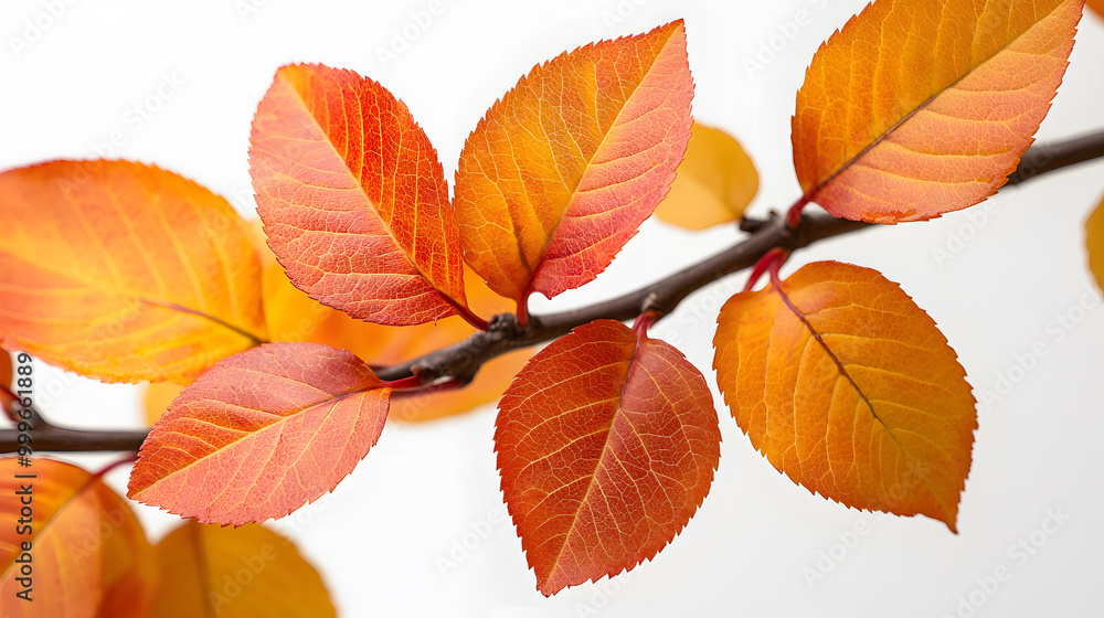 Vibrant orange and red autumn leaves branch isolated on white background Vibrant orange and red autumn leaves branch isolated on white background