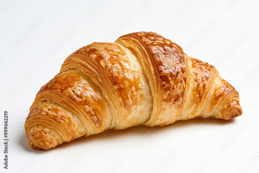 Single plain croissant on white background. Fresh baked pastry, closeup - generative ai Single plain croissant on white background. Fresh baked pastry, closeup - generative ai