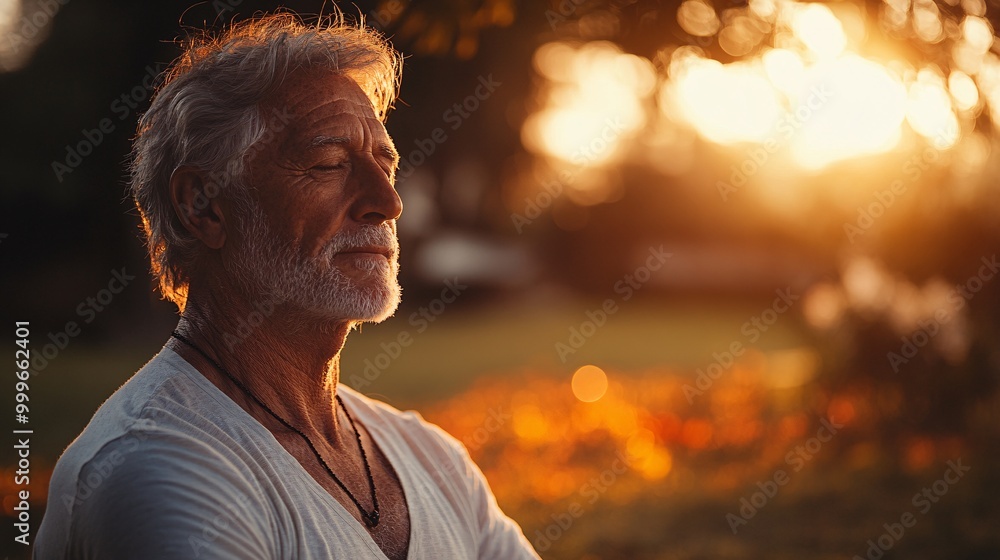 Serene Senior Man Perfecting Yoga Posture Outdoors - Close-up Focus Serene Senior Man Perfecting Yoga Posture Outdoors - Close-up Focus