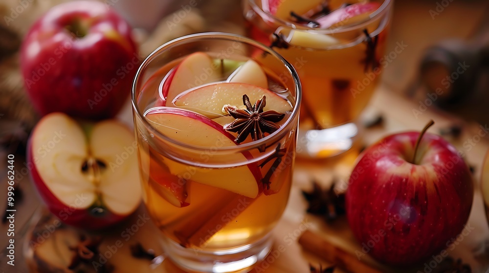 Warming cider with apples scented with anise bark and cloves