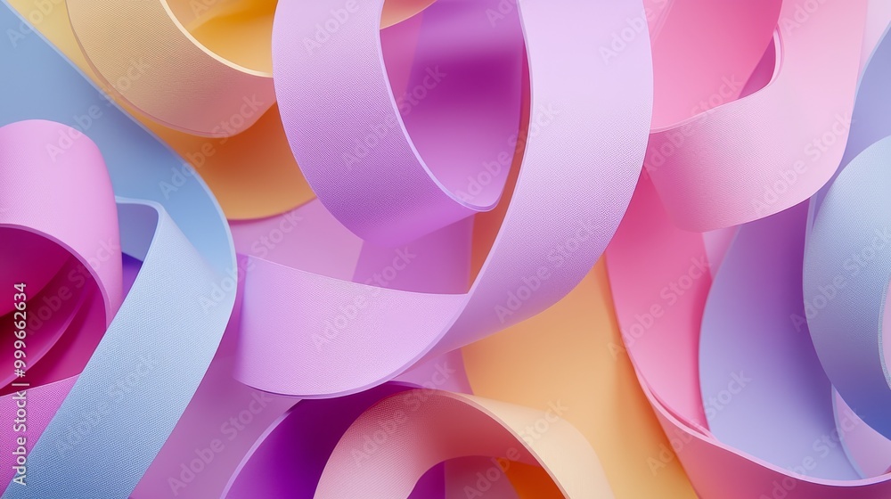 Colorful Curved Paper Ribbons Abstract Background in Pastel Shades Colorful Curved Paper Ribbons Abstract Background in Pastel Shades