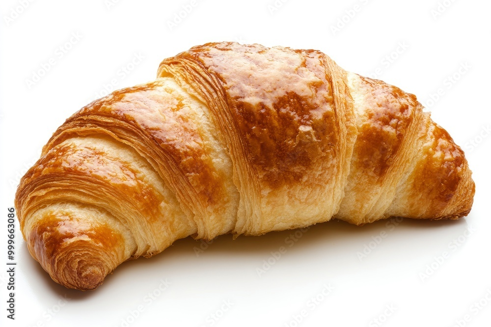 Single plain croissant on white background. Fresh baked pastry, closeup - generative ai Single plain croissant on white background. Fresh baked pastry, closeup - generative ai