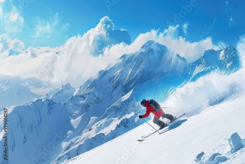 A person skiing down a snow-covered slope