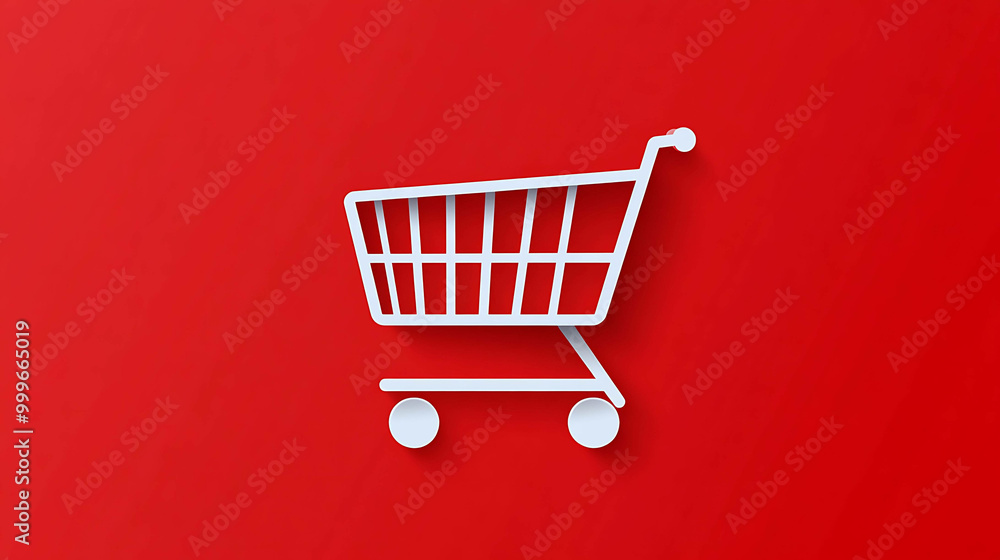White shopping cart icon on red background. White shopping cart icon on red background.