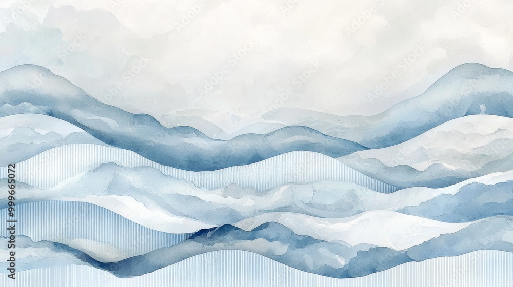 Fototapeta premium Abstract Watercolor Landscape of Misty Blue Mountains with Gradient Sky