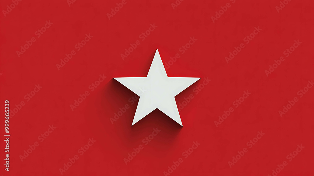 A single white star with a shadow, set against a solid red background. A single white star with a shadow, set against a solid red background.