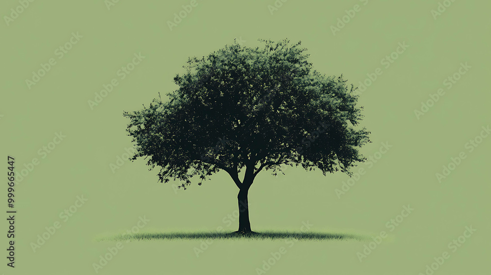 A single tree stands tall against a green background. A single tree stands tall against a green background.