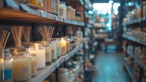Wallpaper Mural A cozy store aisle filled with various scented candles and home fragrance products. Torontodigital.ca